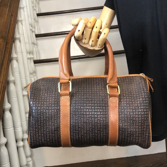 TED LAPIDUS Paris Logo Embossed Vinyl Leather Top Handle Accent Boston Tote - Picture 6 of 17